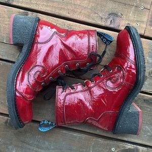 John Fluevog Red Slacker Tardy Crepe Soled Derby Boot
